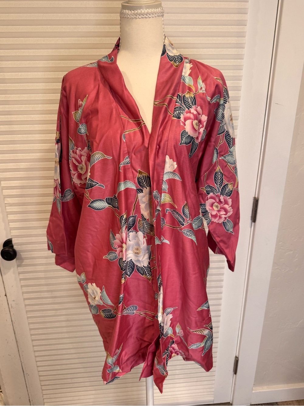 Vintage Andrade Sun Fashions Rose Floral Resort 100% Cotton Kimono 0980